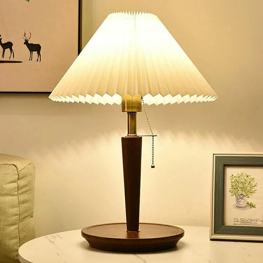 Elegante Vintage Houten Woodly Tafellamp - Tafellamp met Geplooid Design