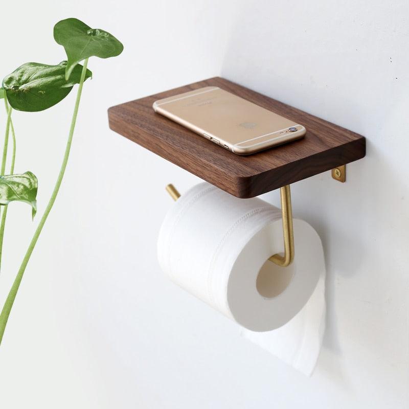 WoodNest - Stijlvolle Houten Toiletrolhouder met Opbergruimte