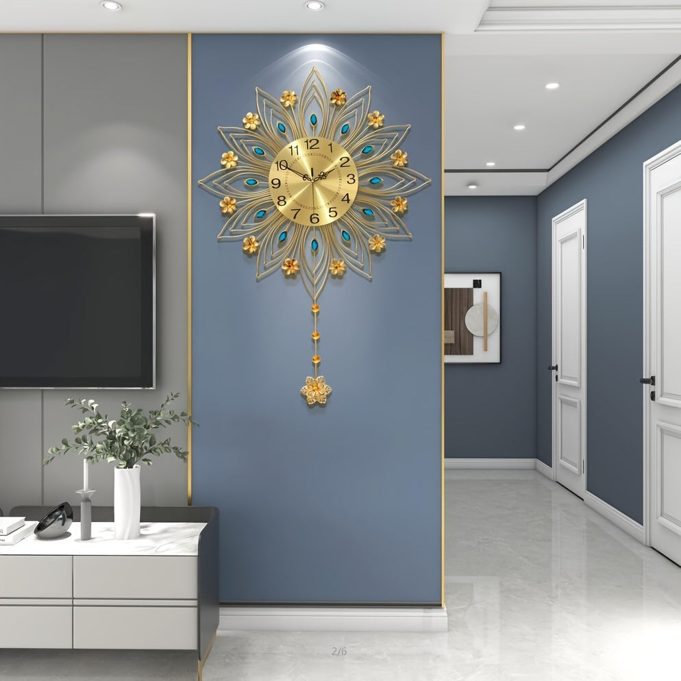 GoldenBloom Clock - Luxe Stille Wandklok met Bloemen