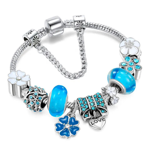 CharmBracelet 925 - Elegante Zilveren Armband met Bloemen