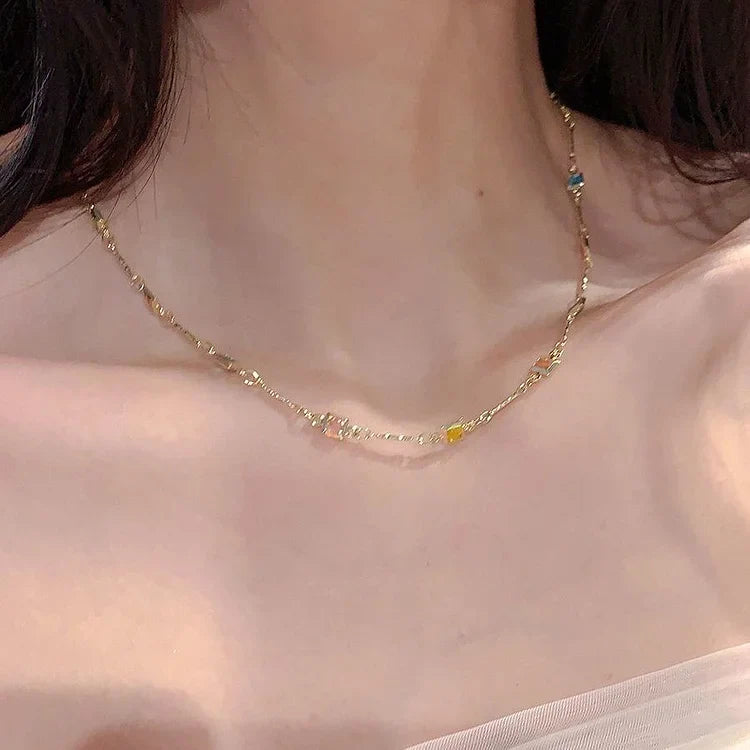 Elegante Gouden/Zilveren Ketting met Sprankelende Kleurrijke Edelstenen - Ivy