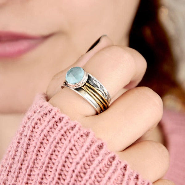 Enchanting Aquamarine Spinner Ring - Selene Design