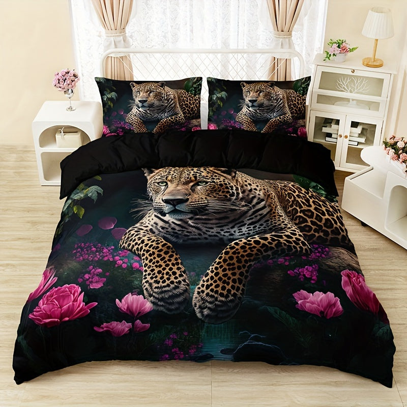 Luxueuze Dierenprint Bedset met Rozenmotief - 3-delig