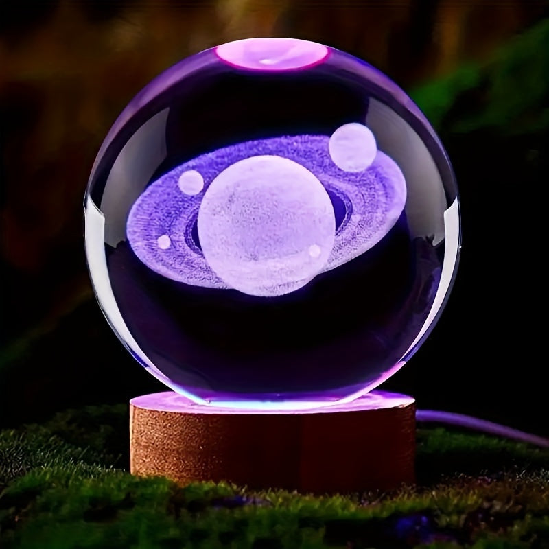 LumiSphere - Luxe 3D Kristallen Tafellamp met Houten Voet