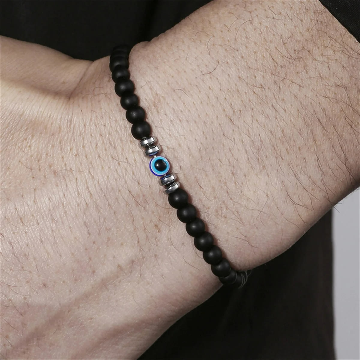 Zorgvuldig Gemaakte 4mm Natuurlijke Steen Armband met Boze Oog - Thor Edition voor Mannen