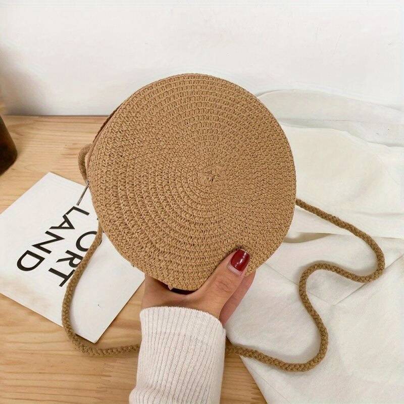 BellaRound Bag - Elegante Ronde Stro Schoudertas