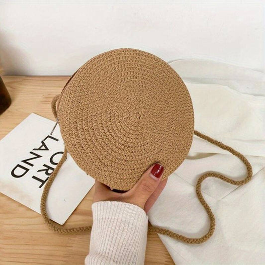 BellaRound Bag - Elegante Ronde Stro Schoudertas