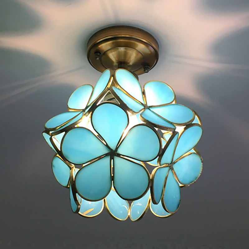 PetalLume – Retro Glazen Plafondlamp met Bloemen