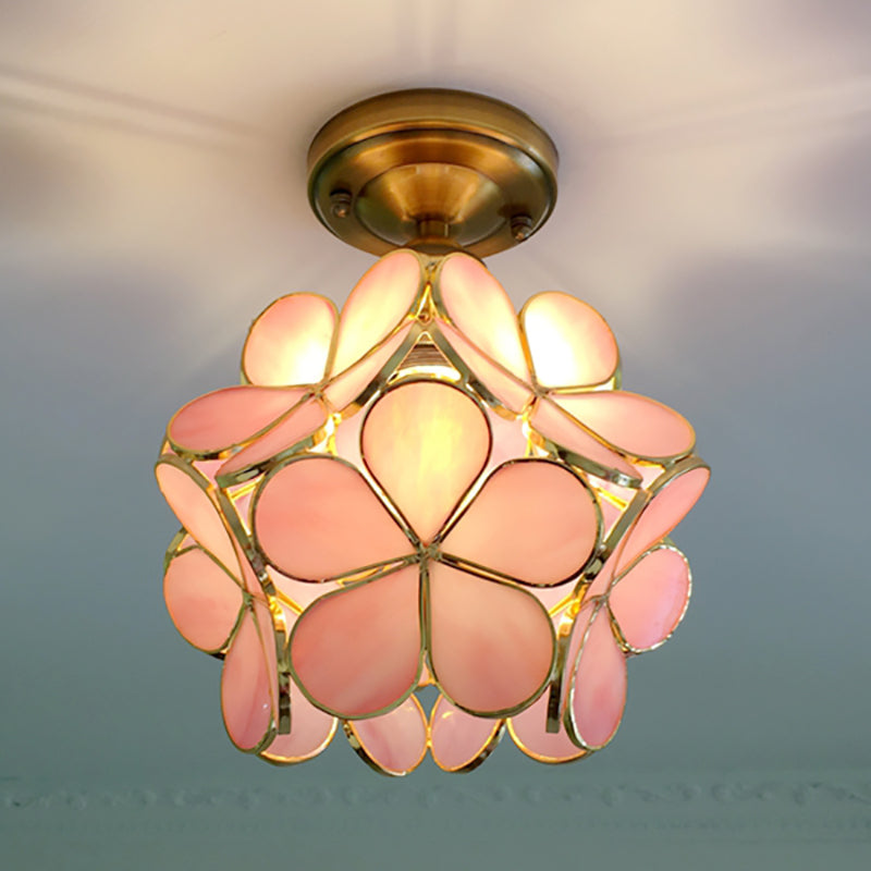 PetalLume – Retro Glazen Plafondlamp met Bloemen