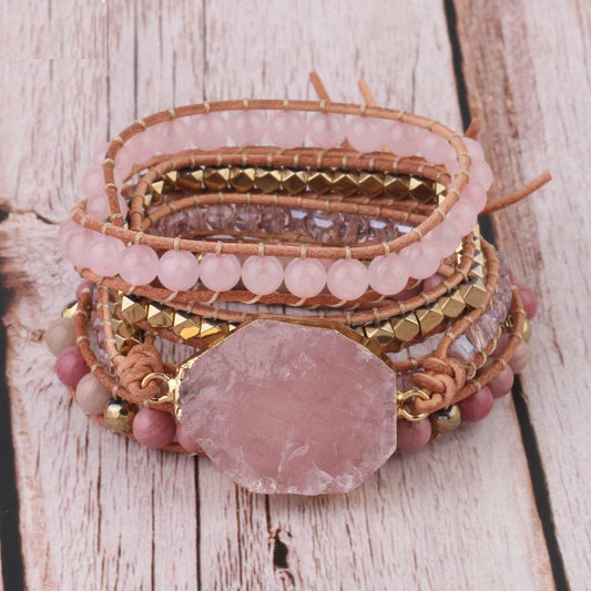 Amoria Bracelet – Elegante Gouden Rozenkwarts Armcandy