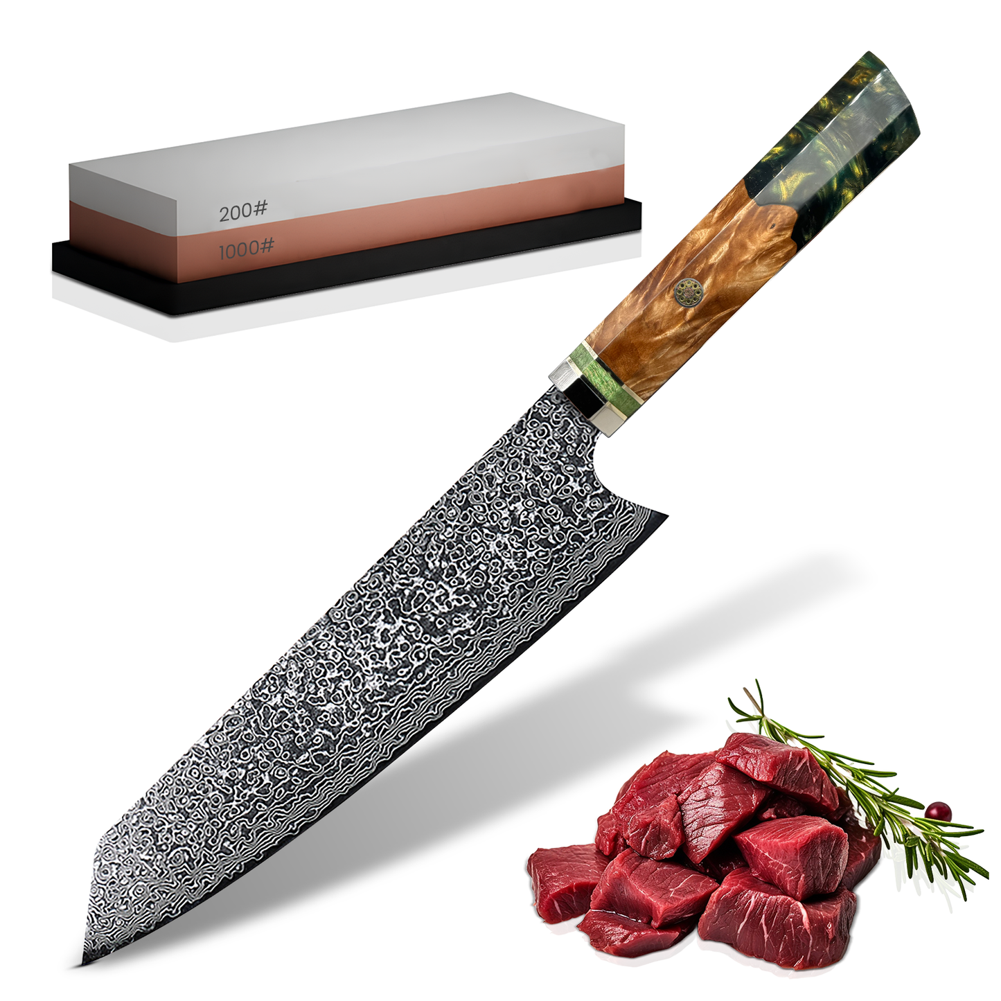 Culinaire Perfectie - SmaragdMes: Japans Koksmes met Damas Staal