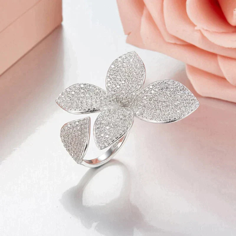 Statement Silver Flower Petal Ring | Bold and Elegant Design