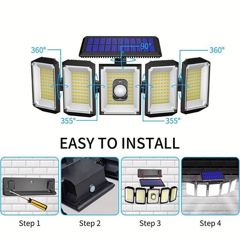 SolarGuard Pro – 5-Arm Zonne-LED Buitenlamp met Sensor