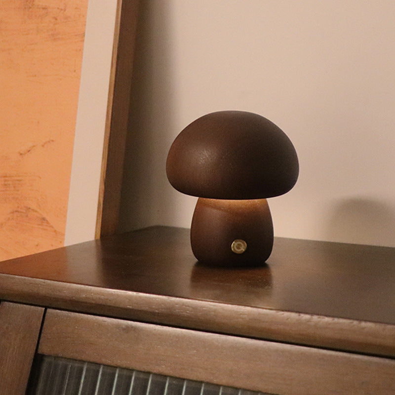 Mushroomlight - Draadloze Houten Paddenstoel LED Nachtlampje