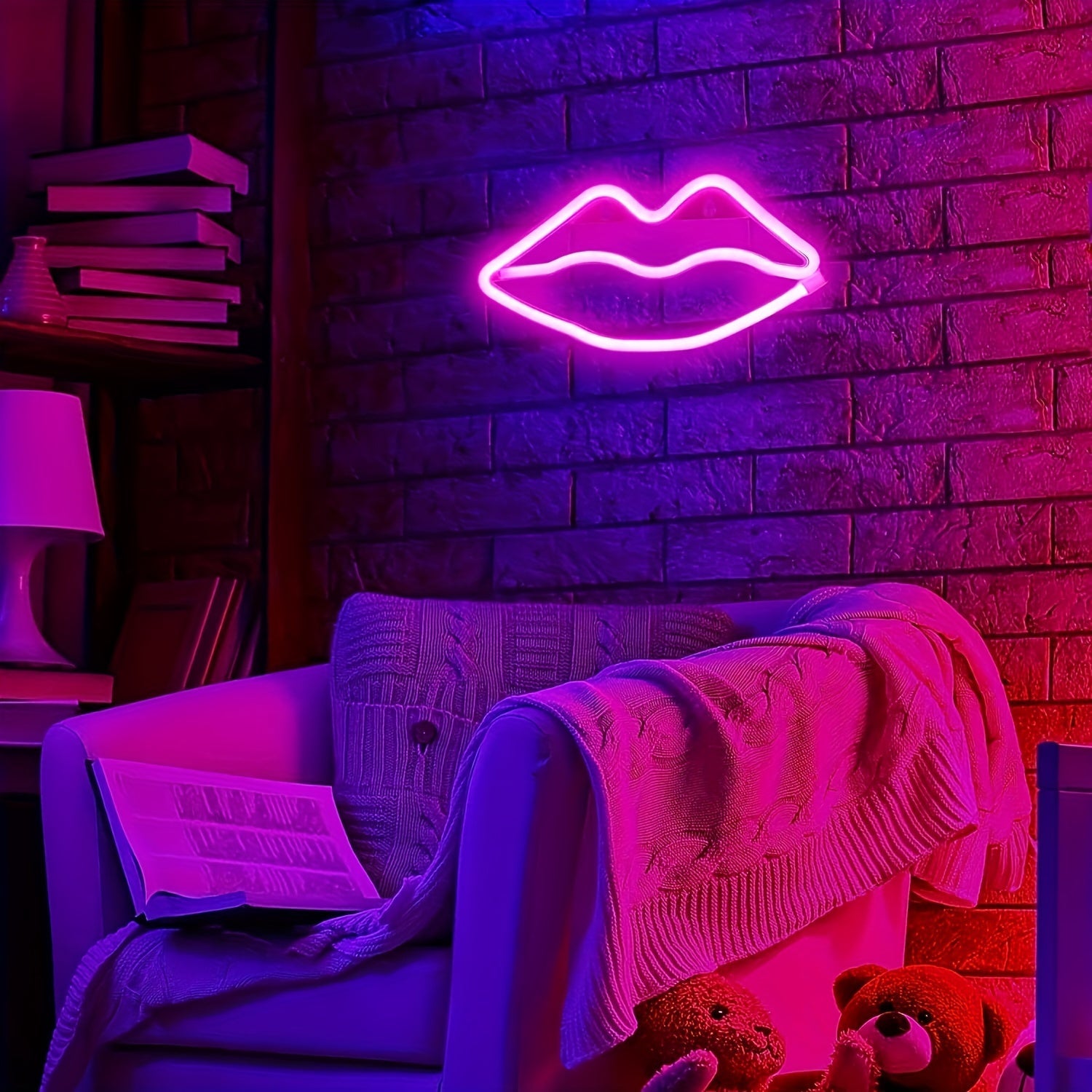 GlowLips - Neon Roze LED Wandlamp voor Valentijn