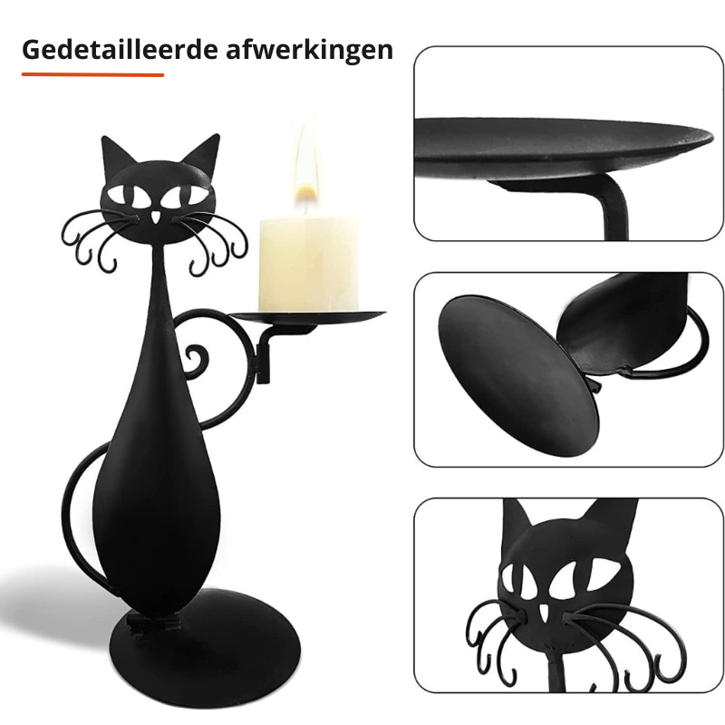 Midnight Panther - Mystieke Zwarte Kat Kaarsenhouder