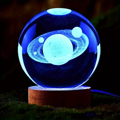LumiSphere - Luxe 3D Kristallen Tafellamp met Houten Voet