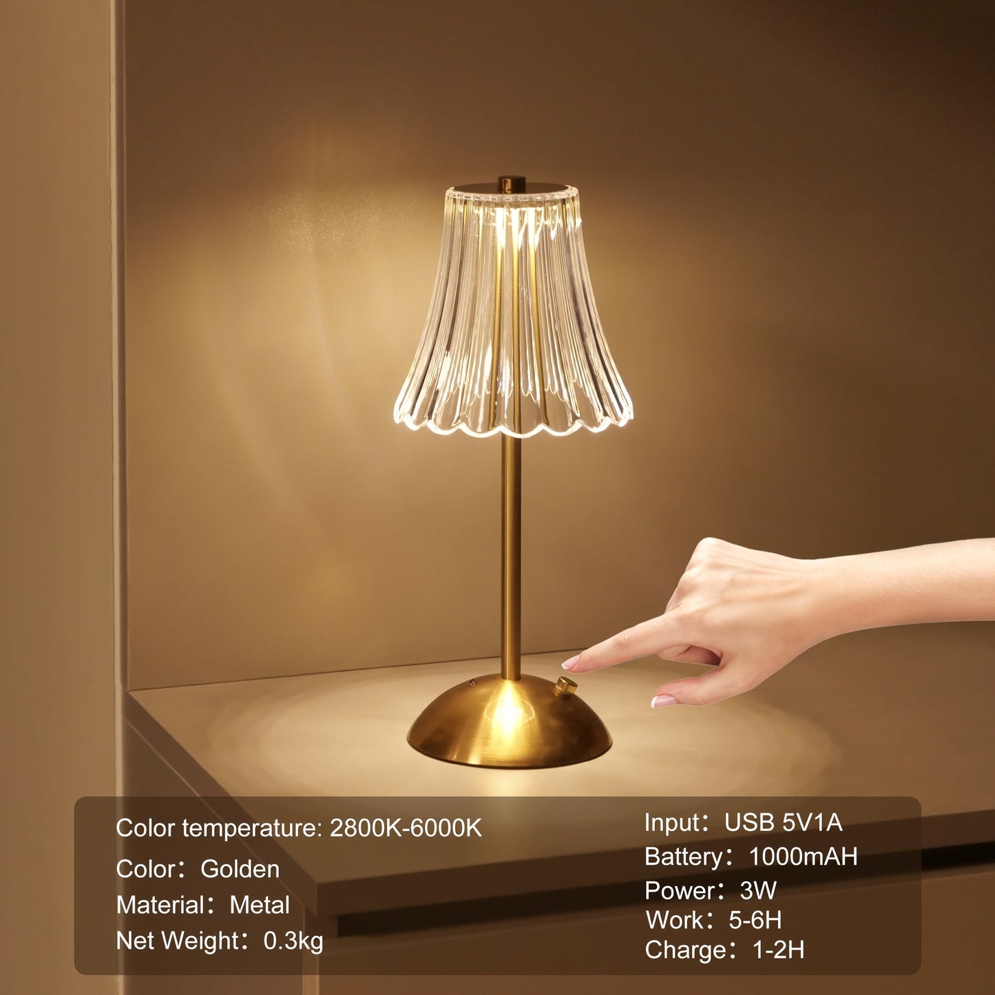 Crystaluxe Lamp - LED Kristallen Tafellamp met Touchfunctie
