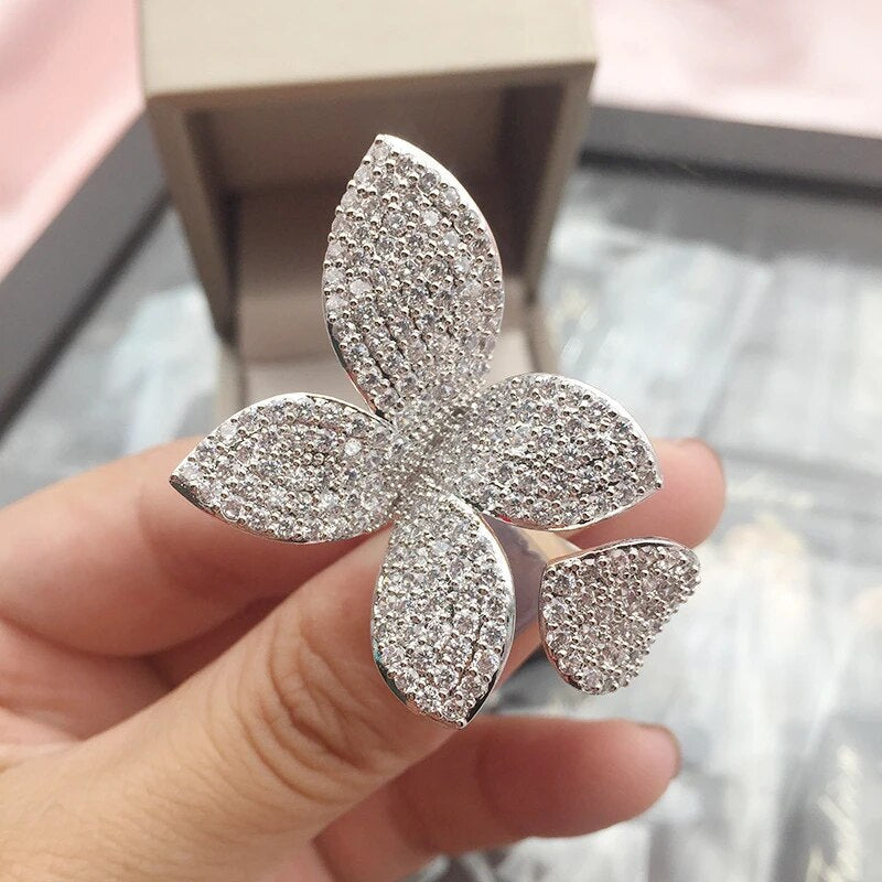 Statement Silver Flower Petal Ring | Bold and Elegant Design