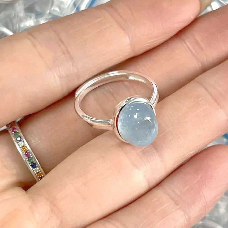 Elegant Nerida Silver Ring with Aquamarine Gemstone