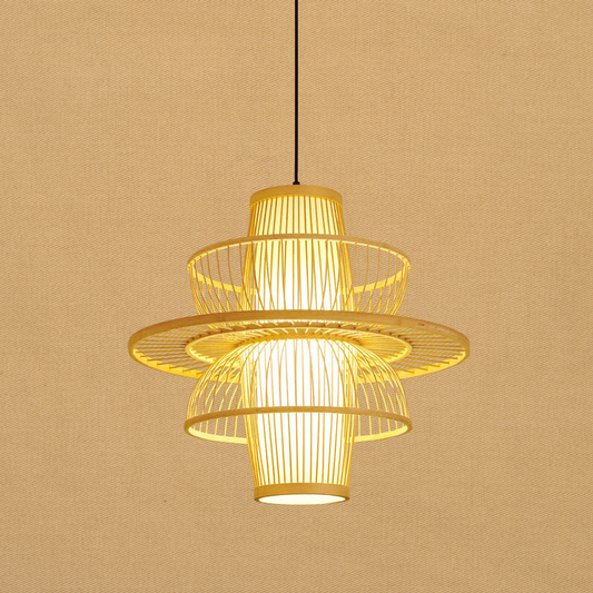 ZenLuxe Pendant - Elegante Zwart-Beige Bamboe Hanglamp