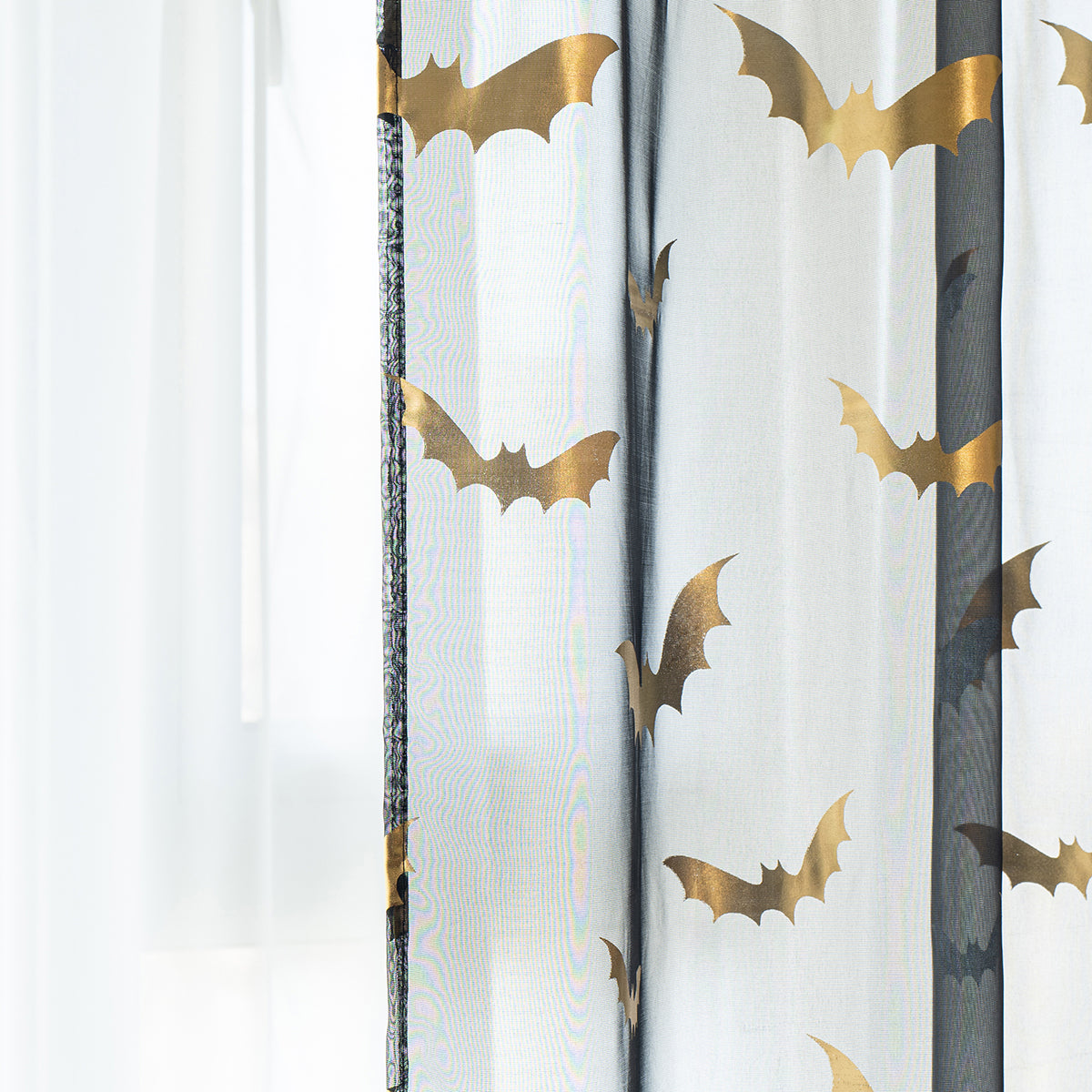 BatGlow Curtains - Elegant Vleermuisprint van Transparant Polyester