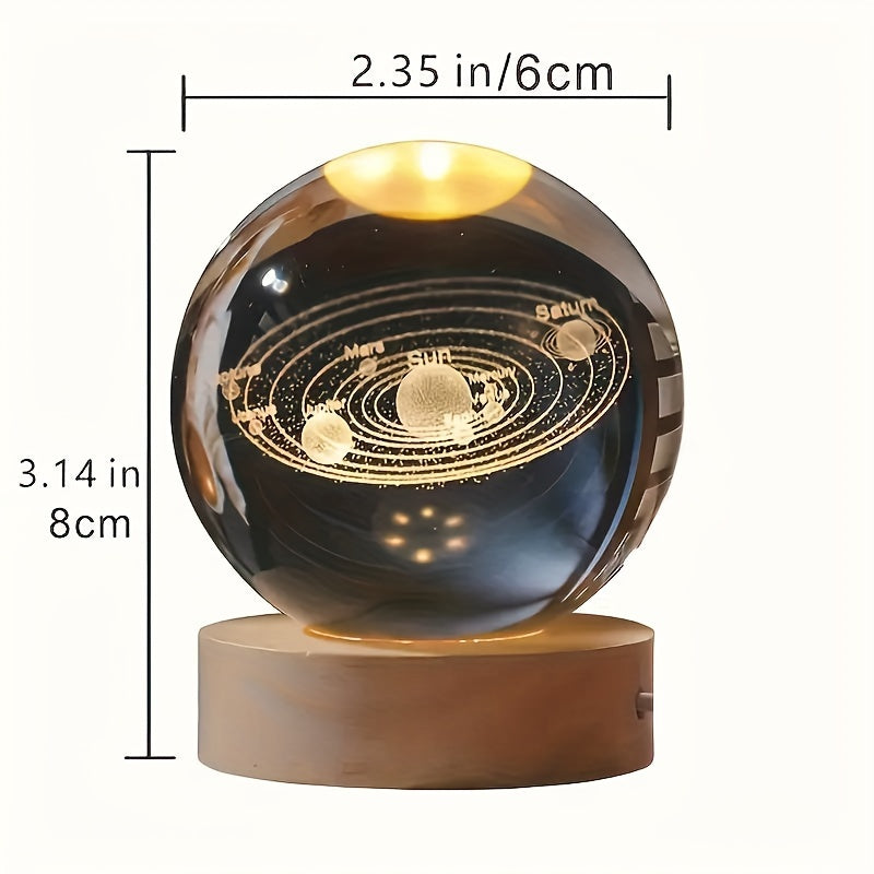 LumiSphere - Luxe 3D Kristallen Tafellamp met Houten Voet