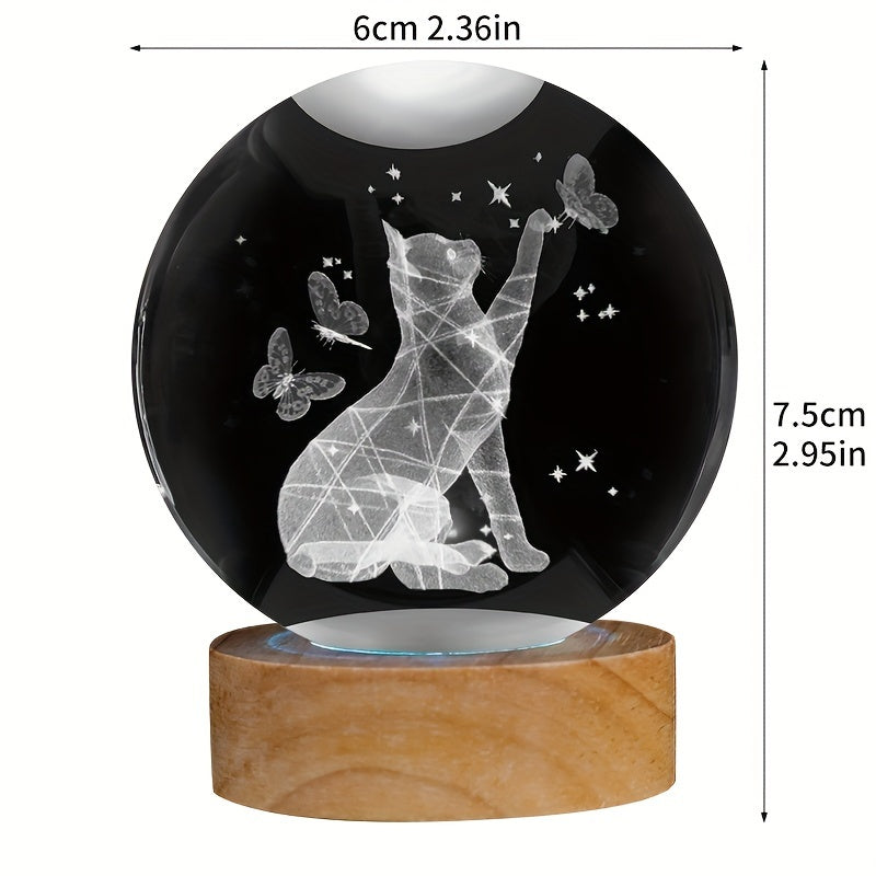 CrystalGlow – 3D Kristallen Bol Nachtlamp met Houten Basis