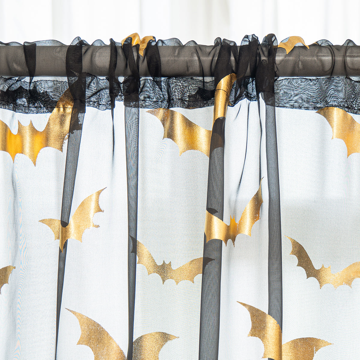 BatGlow Curtains - Elegant Vleermuisprint van Transparant Polyester