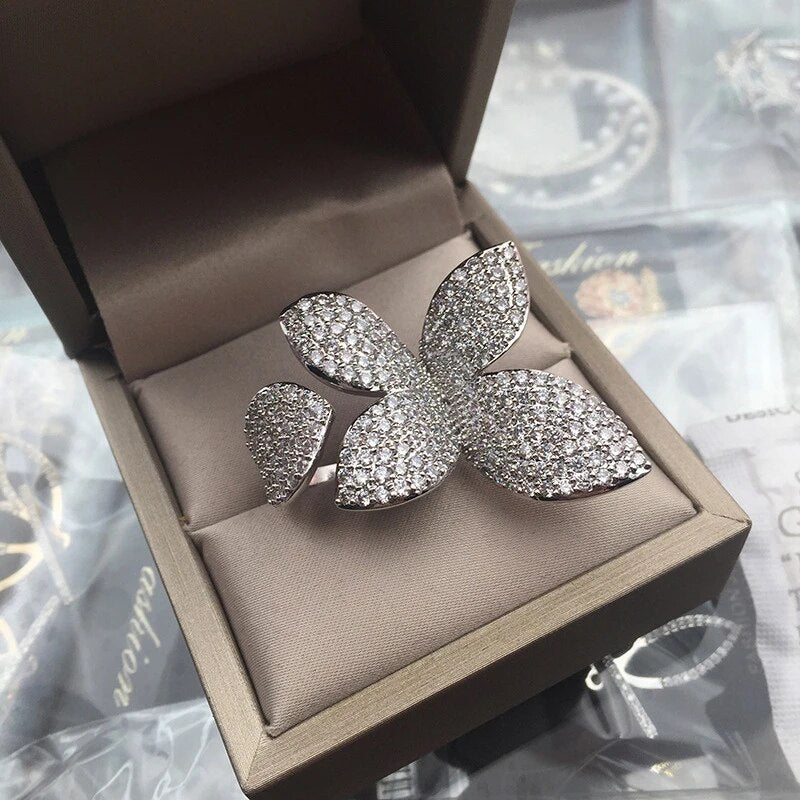 Statement Silver Flower Petal Ring | Bold and Elegant Design