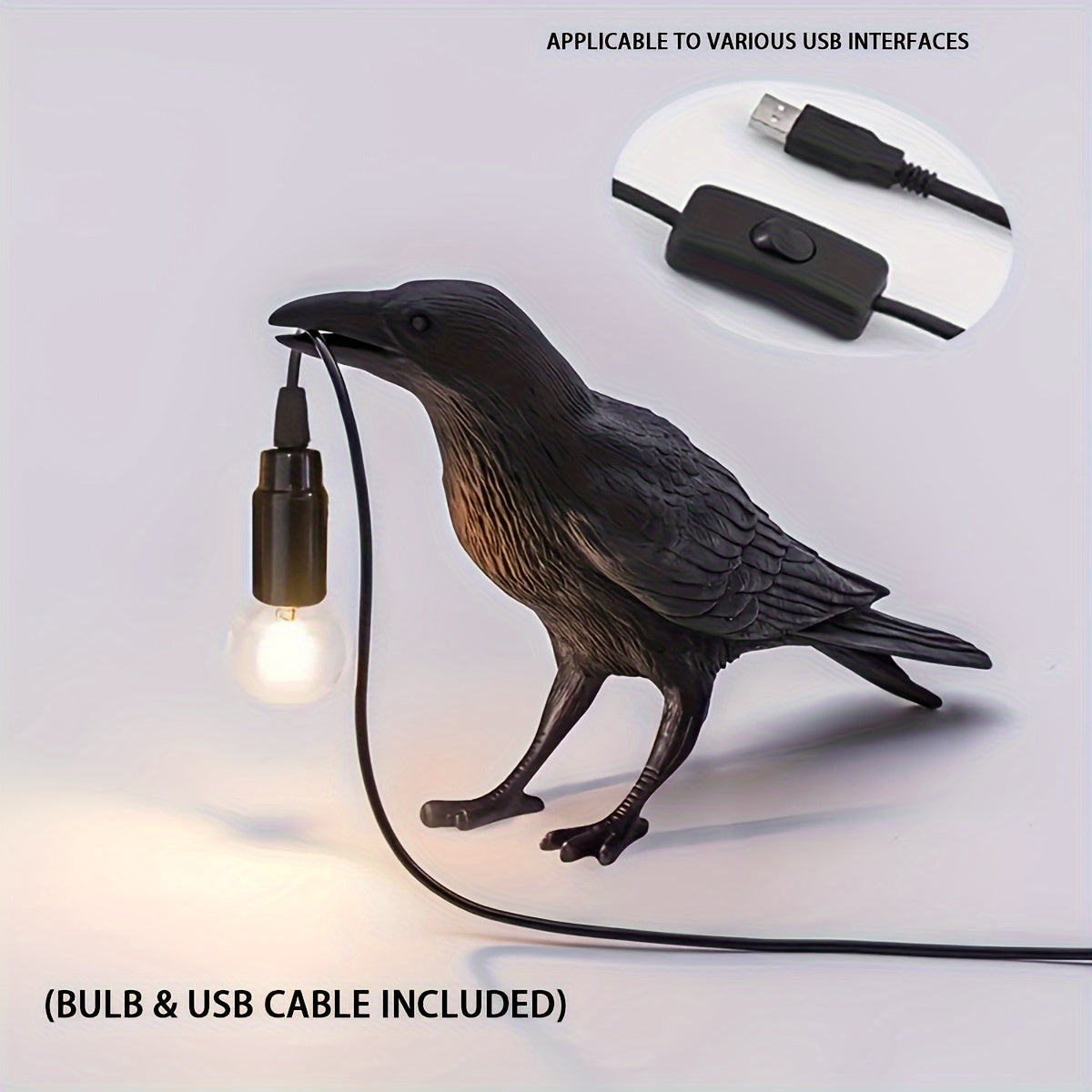 RavenLicht Lamp - Elegante Raaf Tafellamp met USB