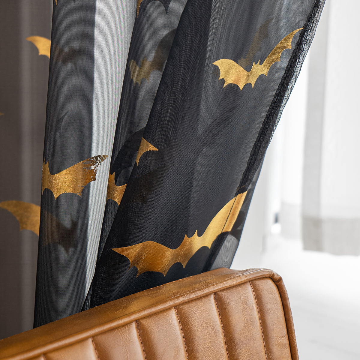 BatGlow Curtains - Elegant Vleermuisprint van Transparant Polyester