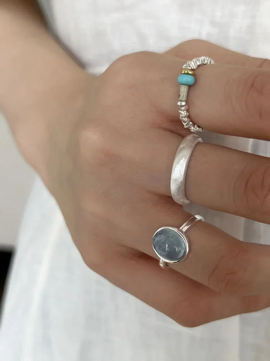 Elegant Nerida Silver Ring with Aquamarine Gemstone