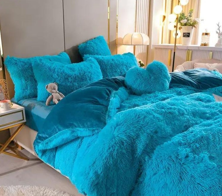 Luxe Pluche Dekbedovertrek met Ritssluiting en Hoekbanden
