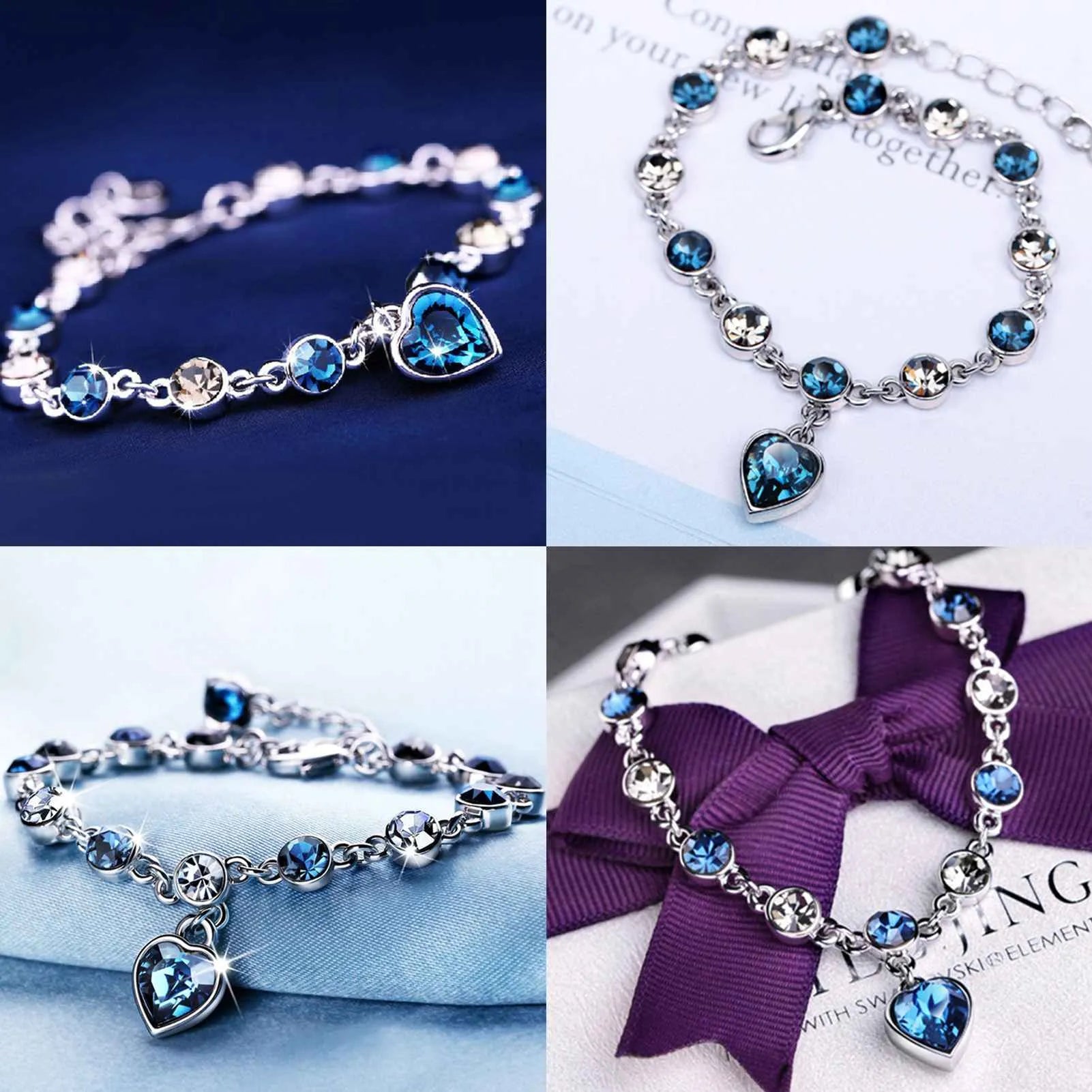 Betoverende Oceaanhart Kristalarmband met Stralende Blauwe Hartbedel