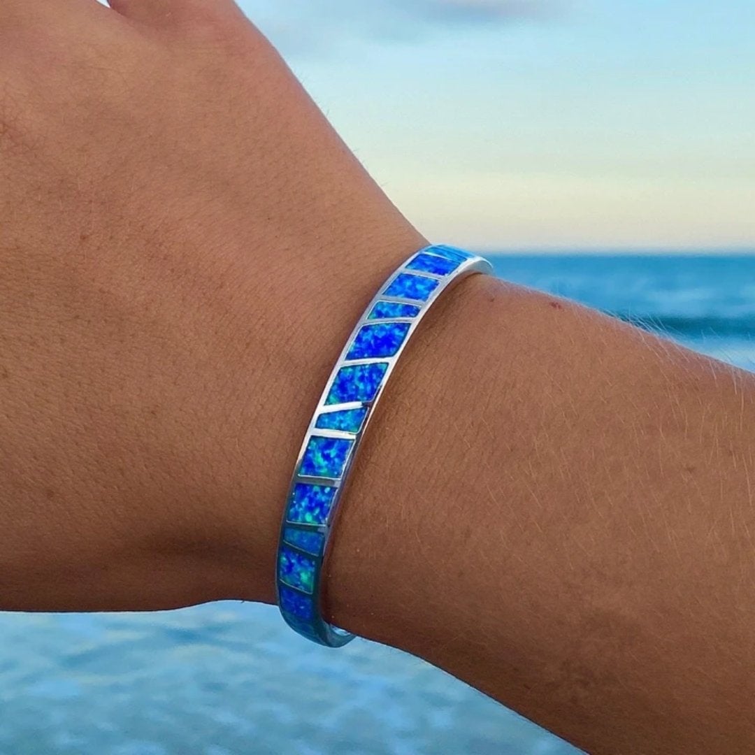 Elegante Blauwe en Zilveren Opaal Armband - Isola Collection