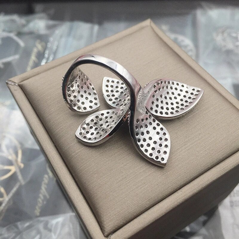 Statement Silver Flower Petal Ring | Bold and Elegant Design