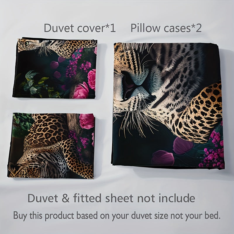 Luxueuze Dierenprint Bedset met Rozenmotief - 3-delig