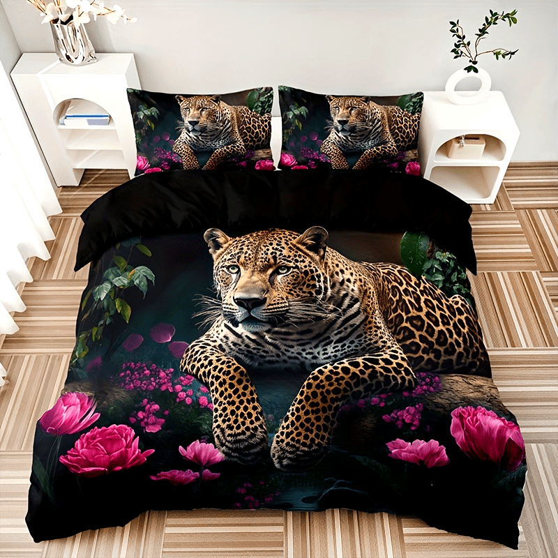 Luxueuze Dierenprint Bedset met Rozenmotief - 3-delig