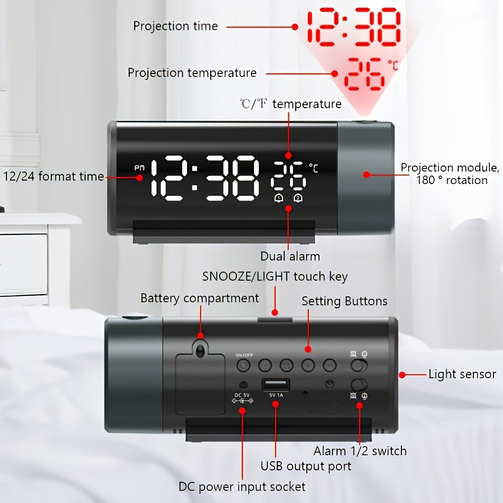 ProjectElite Clock - Zwarte Moderne Weerstandwekkende Projectieklok