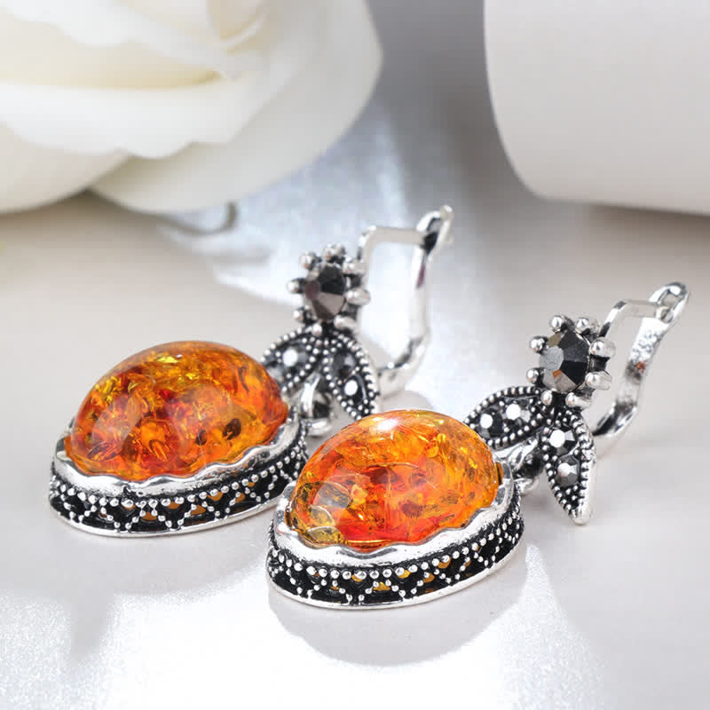 Nora's Vintage Floral Amber Earrings