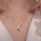Zeer Elegante Dubbelgelaagde Vlinderketting met Zirkonia en Parelmoer - Elayna