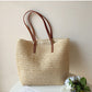 SummerBreeze Tote - Stijlvolle Rieten Tas met Leren Handvatten