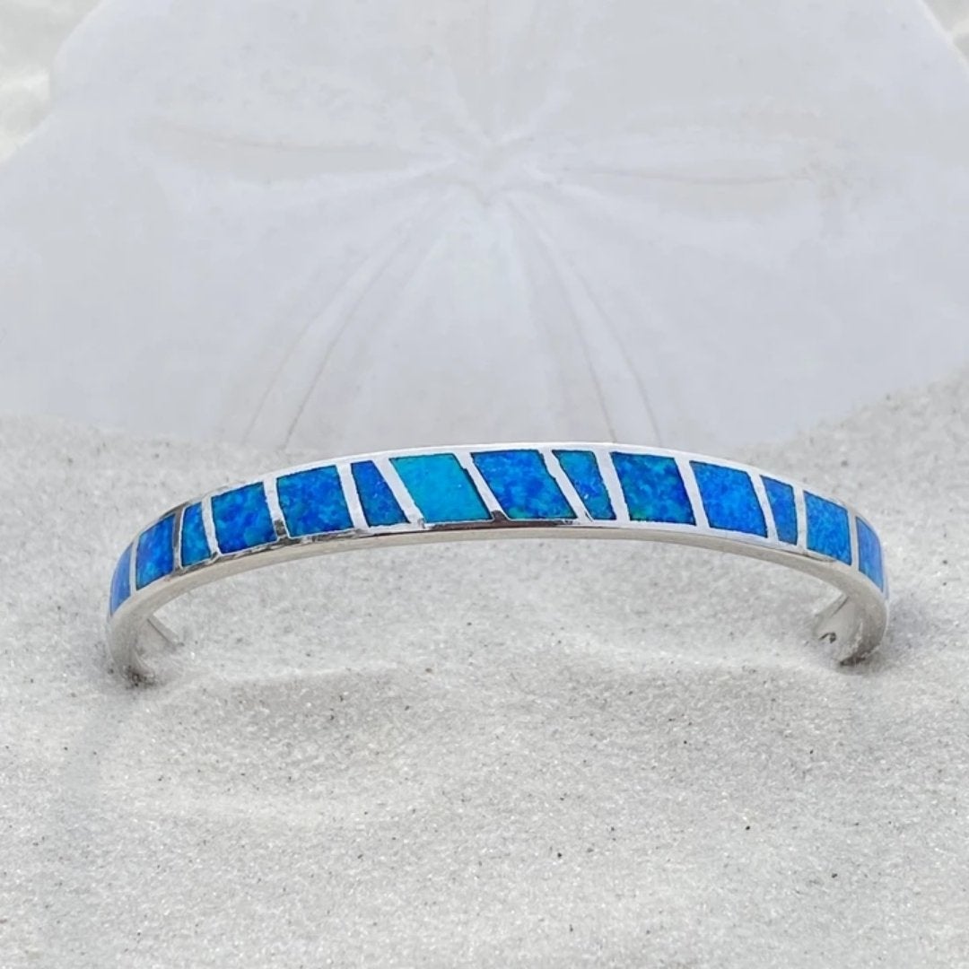 Elegante Blauwe en Zilveren Opaal Armband - Isola Collection