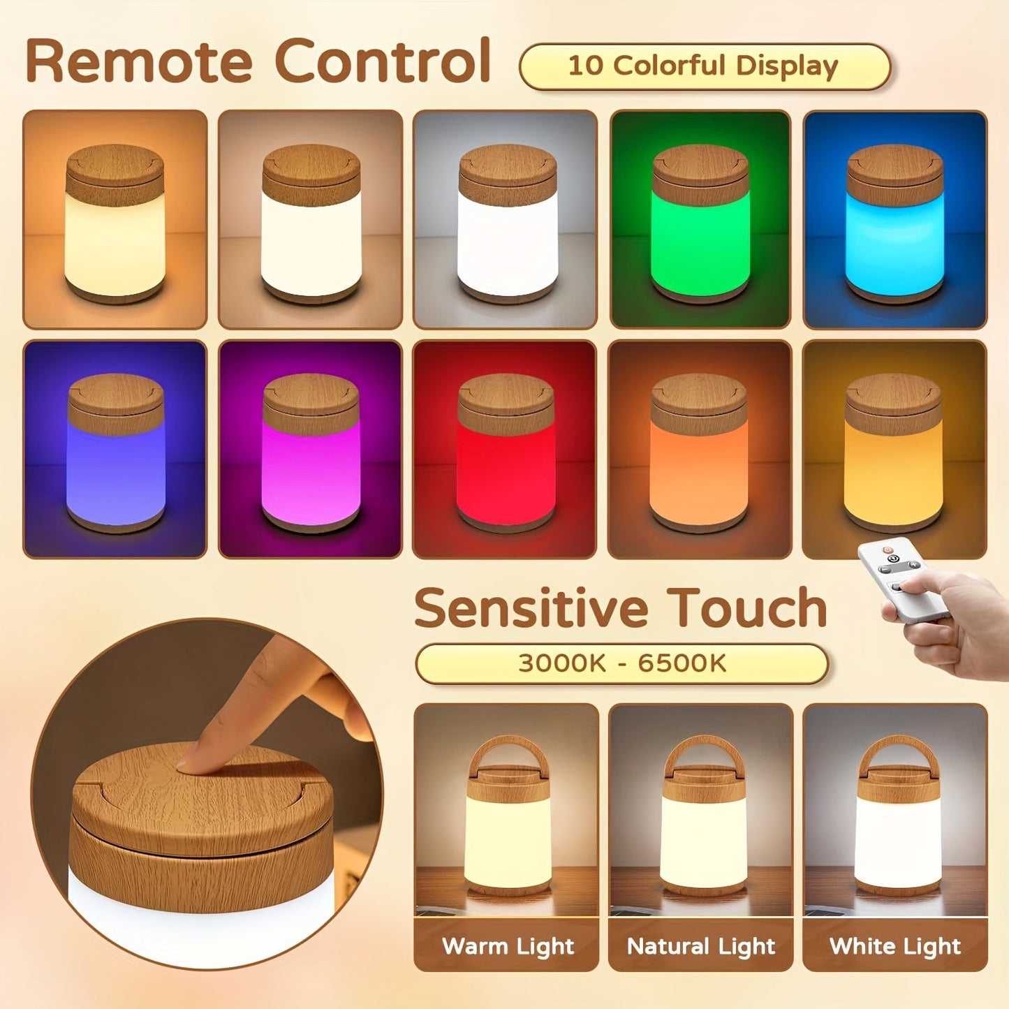 LumiTouch – Oplaadbare RGB Nachtlamp met Touchbediening