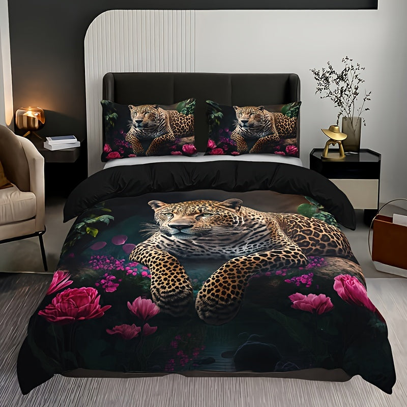 Luxueuze Dierenprint Bedset met Rozenmotief - 3-delig