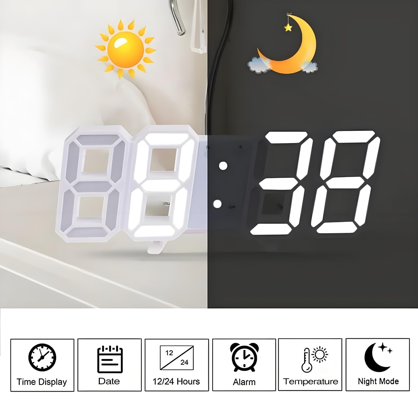 DigiTime Clock – LED 3D Klok met Kalender & Temperatuur