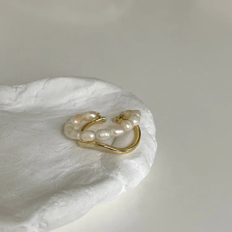 Elegante Dubbelgelaagde Gouden Ring met Stralende Zoetwaterparel - Ivy