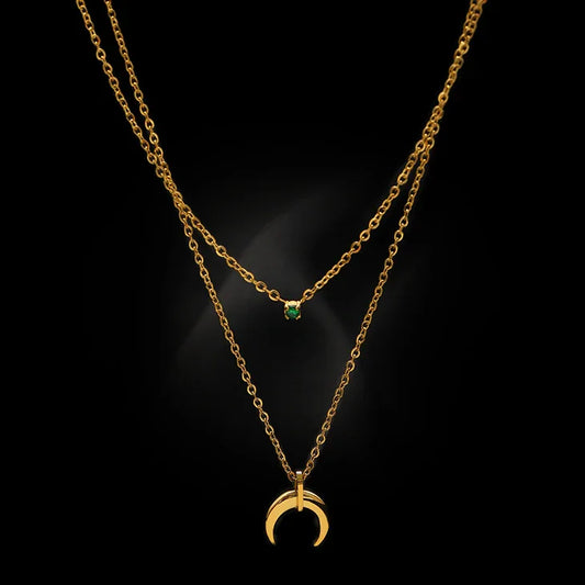 Elegant Groene Diamant Dubbele Maansikkel Ketting - Selina Collection