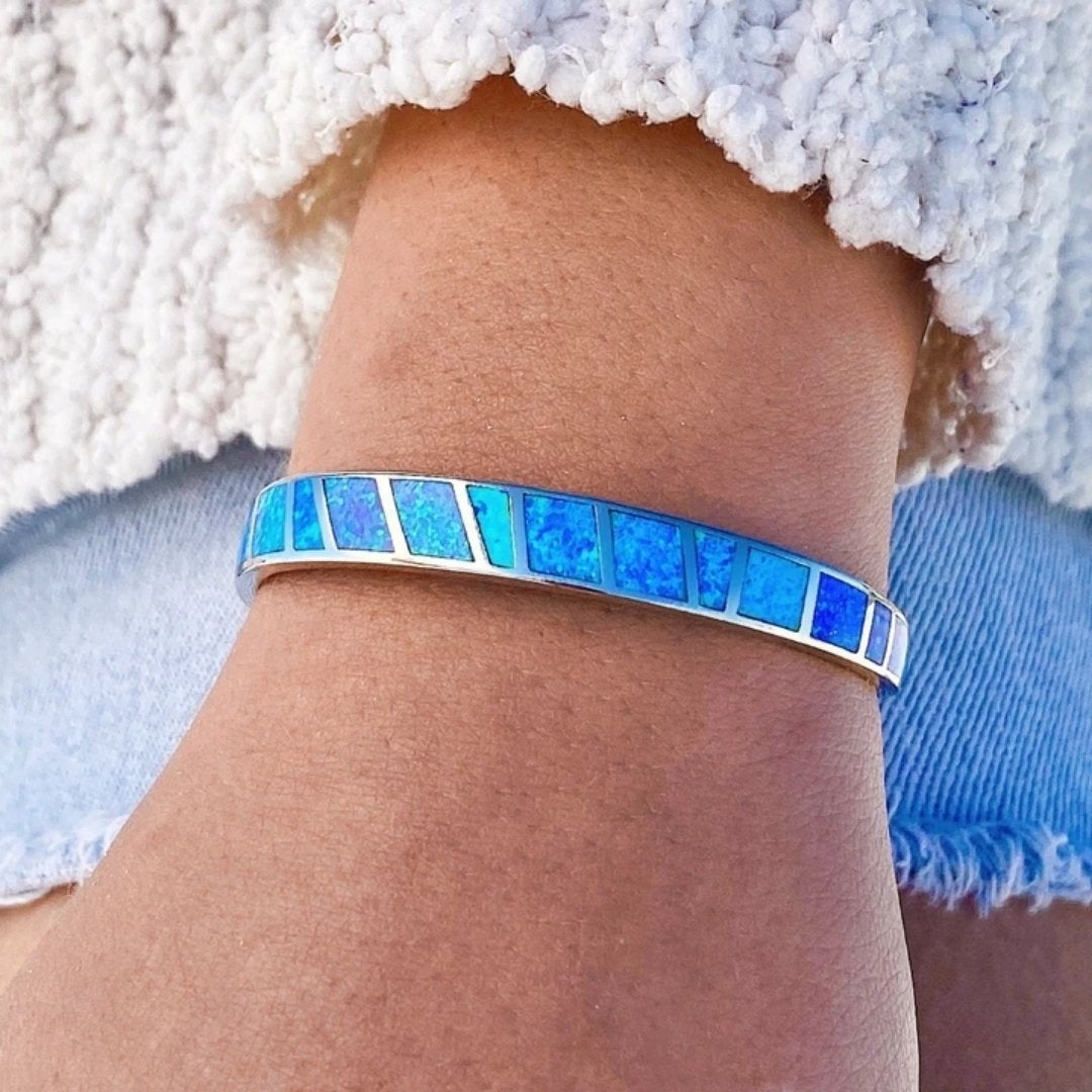 Elegante Blauwe en Zilveren Opaal Armband - Isola Collection